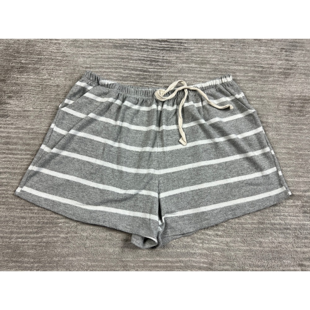 Perfect Lounge Shorts Womens XL Grey White Striped Knit Drawstring Sleepwear